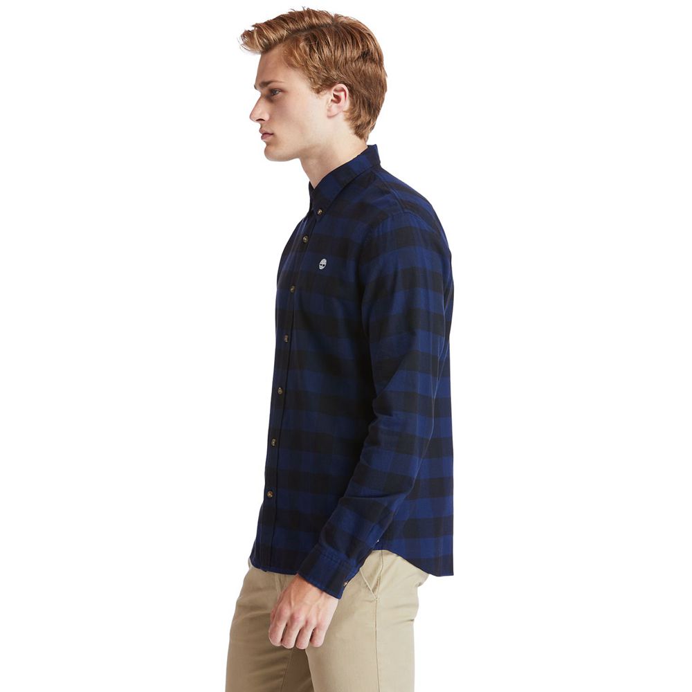 Timberland Mens Shirts Mascoma River Slim-Fit Long-Sleeve Check - Navy - India MW4062319